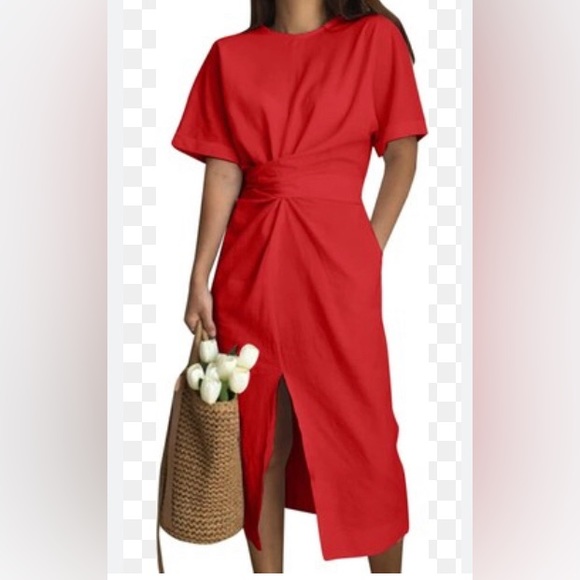 twisted knot ,split front midi dress NWT - Picture 2 of 13